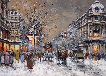 Antoine Blanchard Painting - antoine blanchard les grands boulevards sous la neige